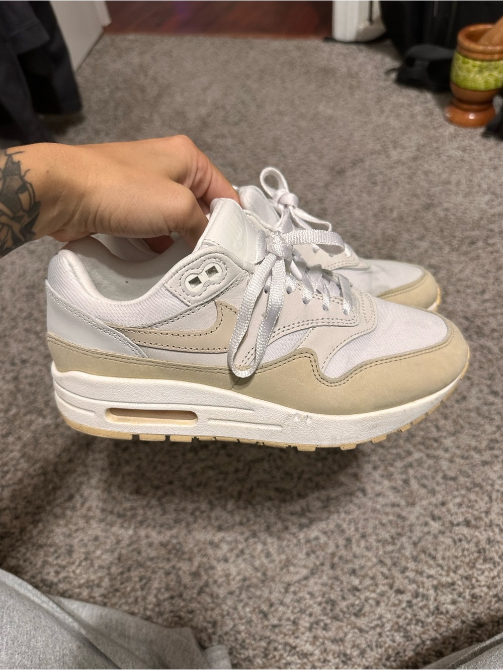 Nike Women's White and Beige Air Max 1 Sneakers